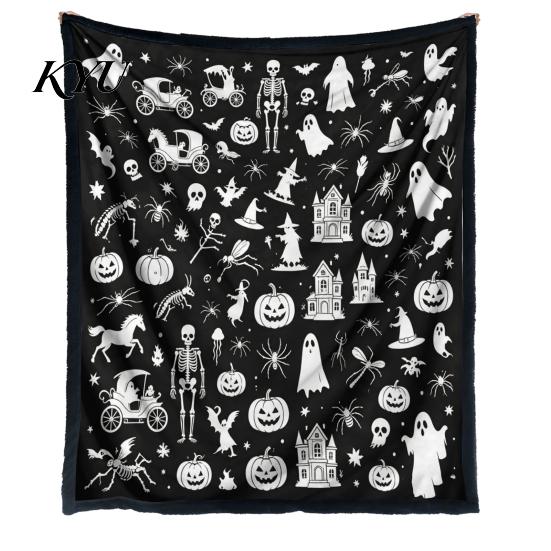 Cozy Bed Throw for Creative Adults Halloween DIY Coloring Blanket, Blanket with Ghost Patterns, Color Your Machine Washable Sofa Own And Kids,