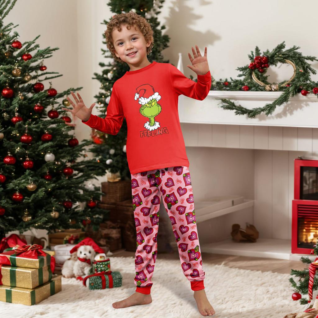 Uyumlu Aile Baskılı Boyundan Bağlamalı Uzun Kollu ve Uzun Pantolonlu Pijama Takımı