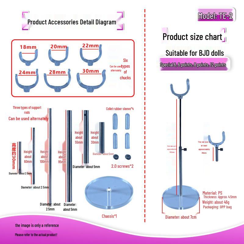 BJD Adjustable Transparent Acrylic PS Doll Stand for Sizes 6/6, 8, and 12