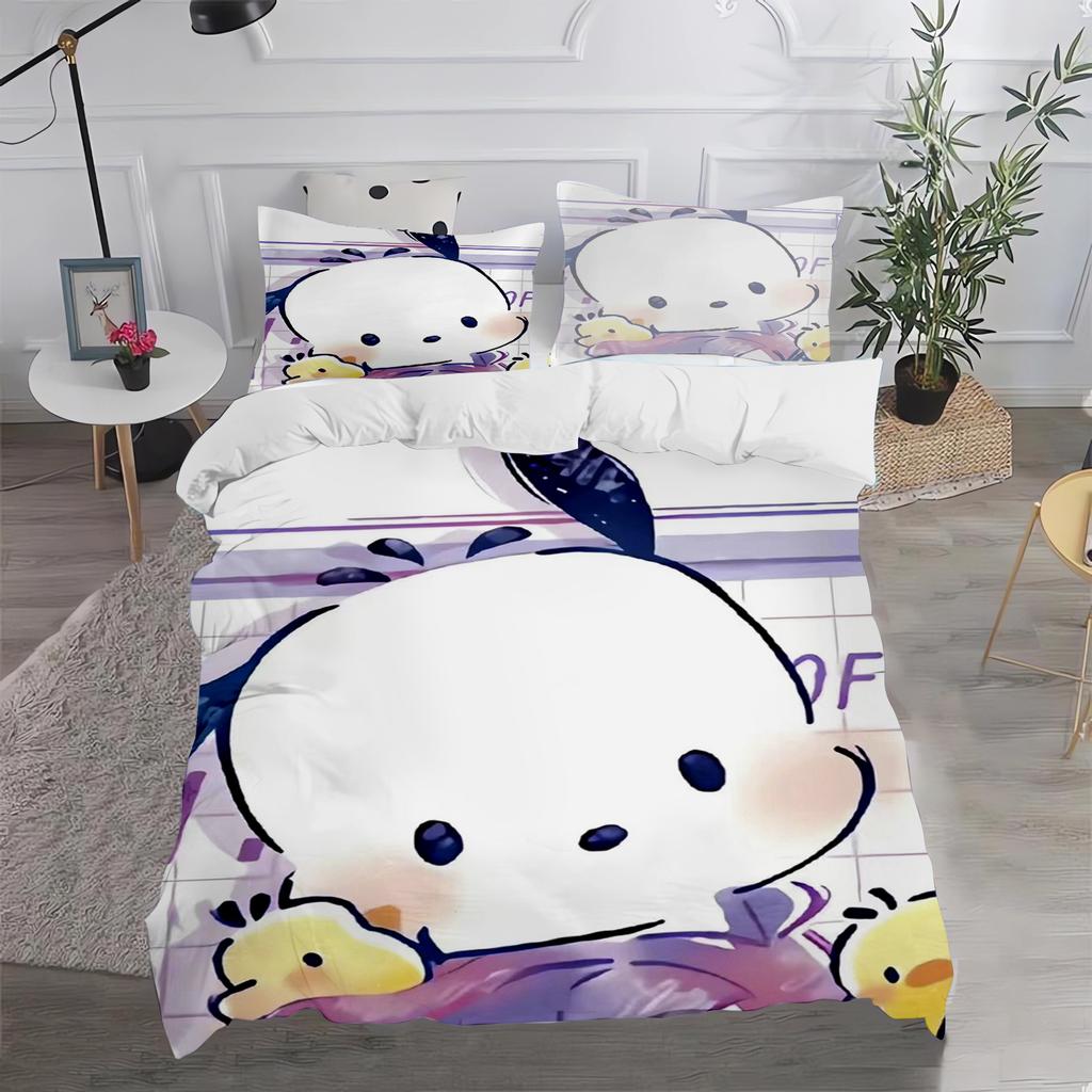 Cute 3D Printed Pochacco Anime Cartoon Bedding Set Soft Comfort Duvet Cover King Size For Kids Bedroom