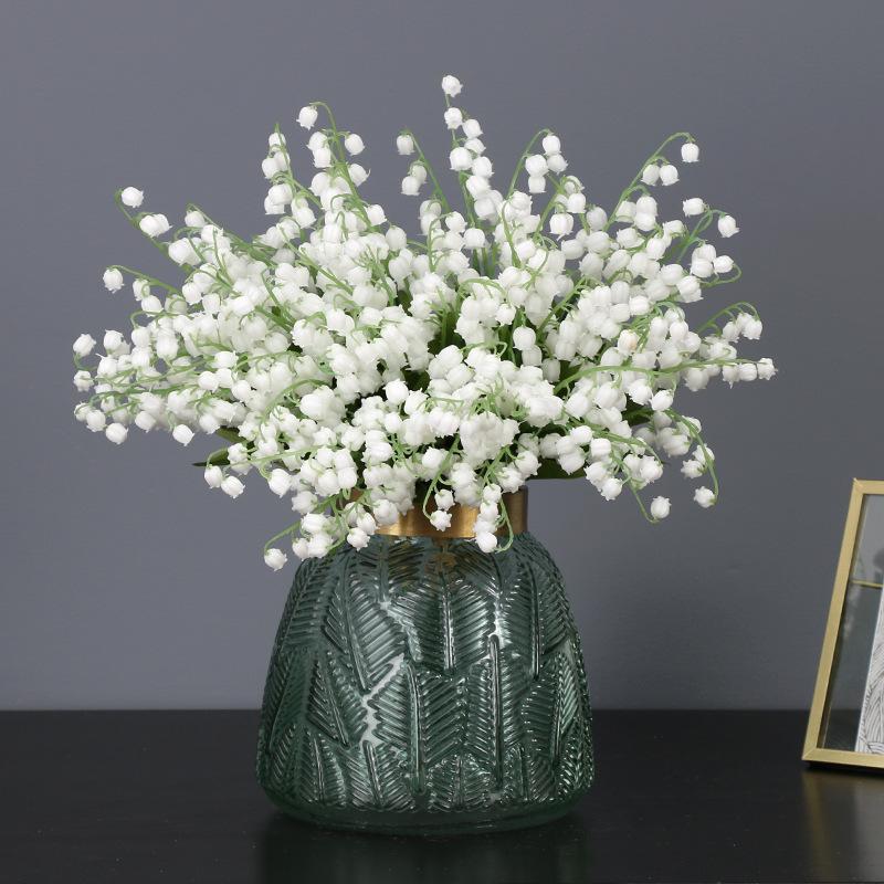 35Cm 5-Fork Imitation Bell Orchid Single White Small Lily Of The Valley Plastic Flower Imitation Flower Diy Home Decoration
