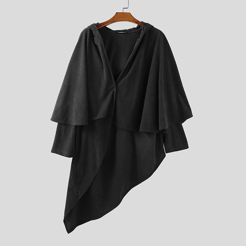 INCERUN Autunno Inverno Uomo Mantello Irregolare con Cappuccio Top Ampi Larghi Cappotti a Mantella con Texture