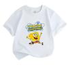 Kids Boys Girls Crew Neck Short Sleeve 100% Cotton T Shirt, Cute Happy Cartoon Yellow Sponge Printed Casual Loose Tees for Children Daily Wear Holiday