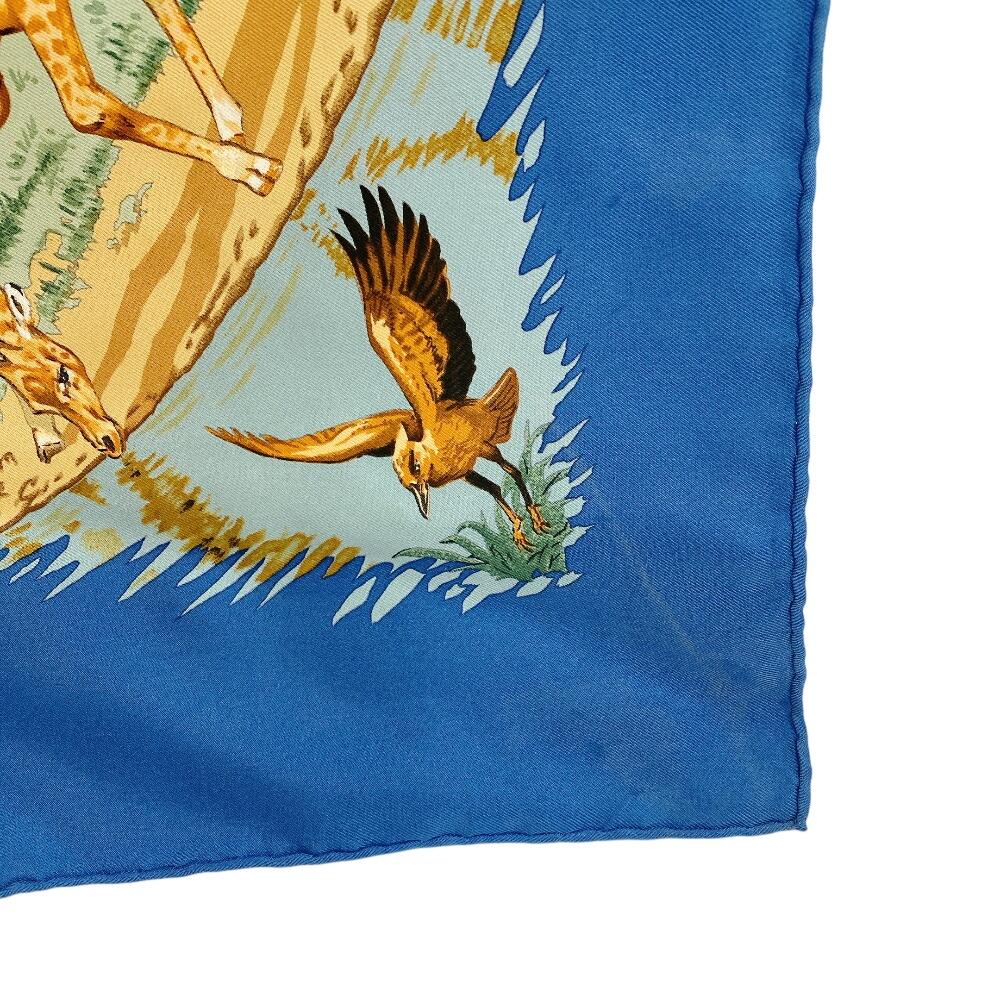 Hermes African Animal Pattern Silk Calle 90 Scarf Blue Silk Used
