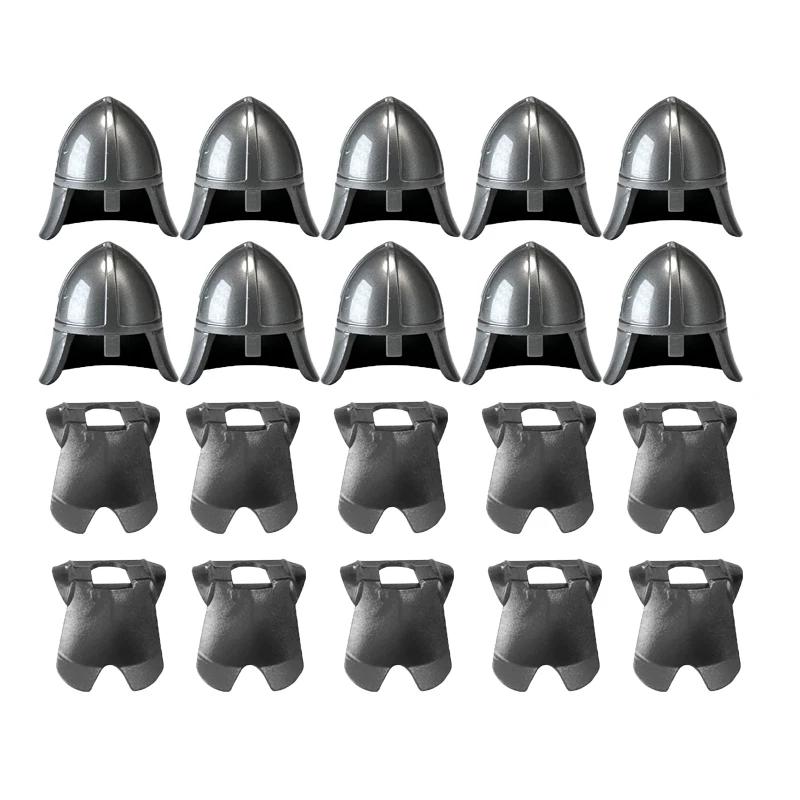 MOC Medieval Military Building Blocks Weapon Figure Accessories Shoulder Armour Helmet Bow Cape Hat Sword Brick Toy Gift X038