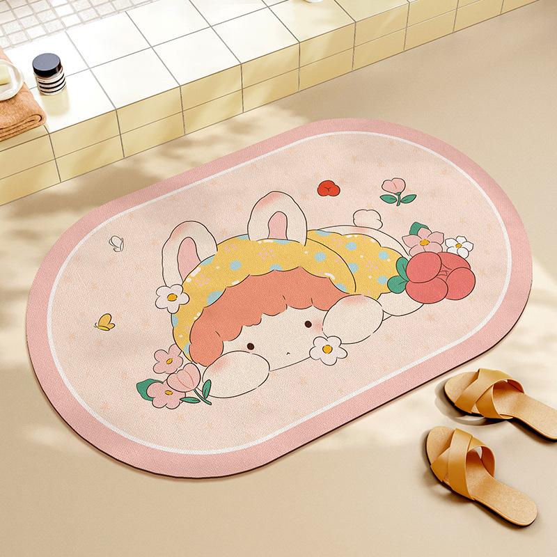 

Cute Rabbit Bathroom Diatom Mud Floor Mat Bathroom Door Moisture-wicking Non-slip Mat Fall Proof Foot Mat Durable 40 * 60cm