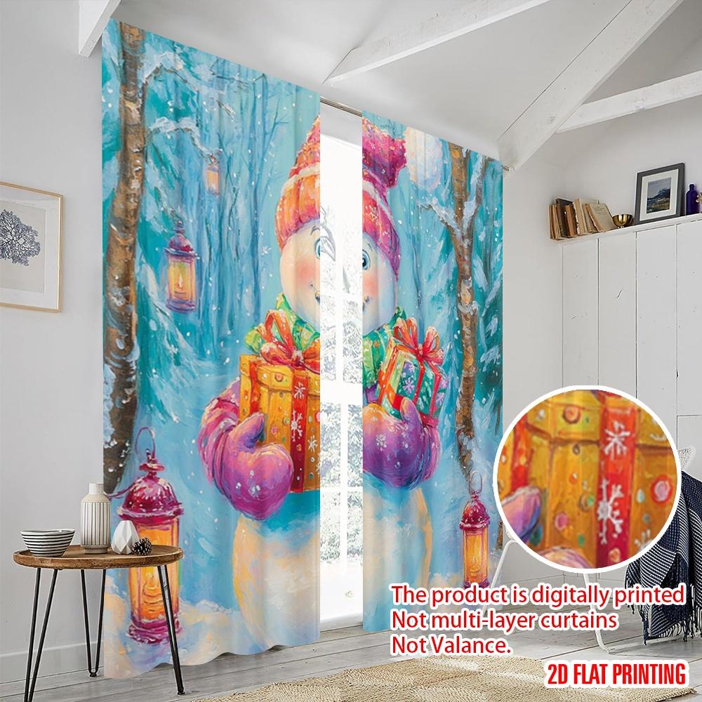 2 Stück, 2D-Flachdruck Vorhänge Niedlicher Schneemann Geschenke Winter (2) Polyester (ohne Stange) Alle Jahreszeiten für Wohnzimmer & Küche