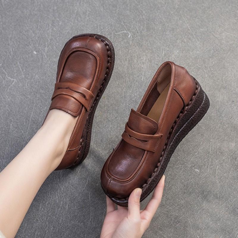Fashion GKTINOO Retro Commuter Loafers 2025 Autumn New Genuine Leather Wedges Pumps Casual Versatile Women's Slip-on Shoes