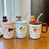 Cute Straw Cup for Drinking Water for Household Ceramic Mug with Lid Water Cup for Girls with High Appearance Office Coffee Cup