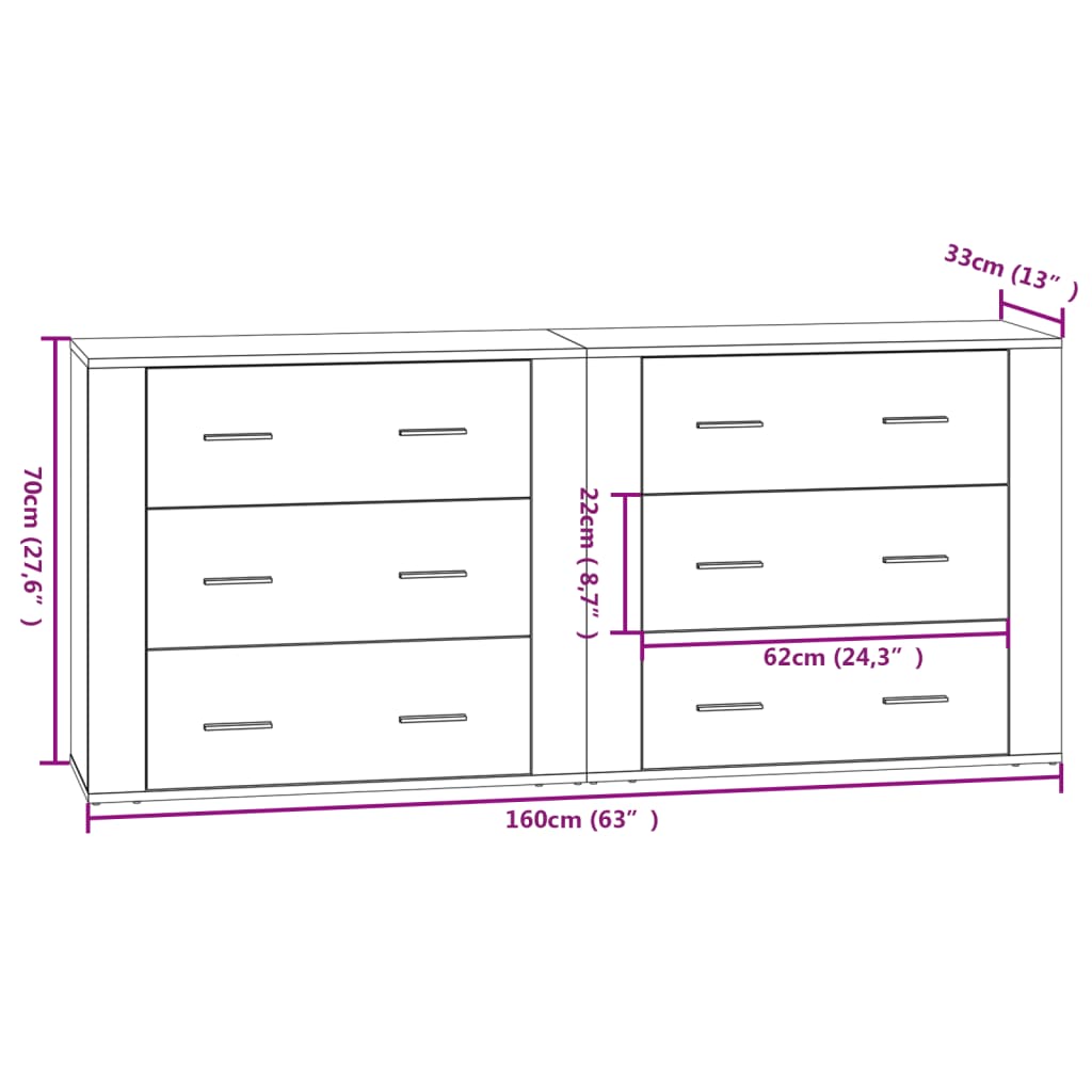 Sideboards 2 pcs Concrete Grey Particleboard