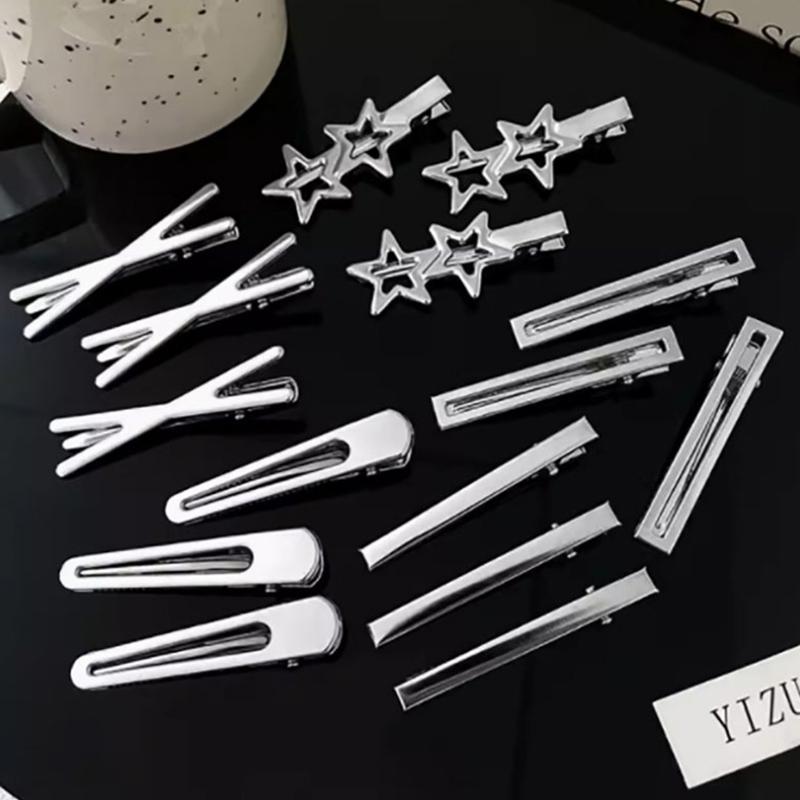 8Pcs Girl Hair Pins Silver Metal Duckbill Clip Women Hair Clips Side Bangs Female Ladies Barrettes Hair Accessories
