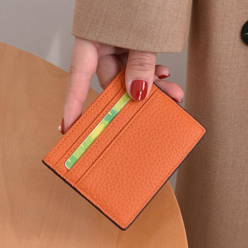 Ultra-Thin Genuine Leather Business Card Holder Compact Wallet Simple Design Top Layer Cowhide Single-Piece Card Sleeve High-End
