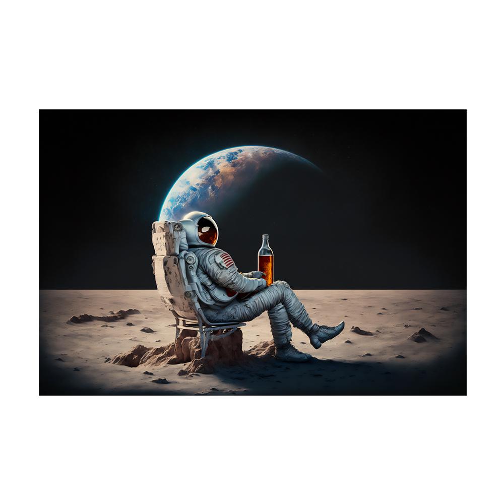 Astronaut Drinks Beer on The Moon While Watching The Earth Being Destroyed Canvas Painting Posters Prints Living Room Wall Art Pictures