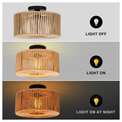 Rotan Geweven Lampenarmaturen Semi Flush Mount Plafondlamp Vintage Binnen Hanglamp