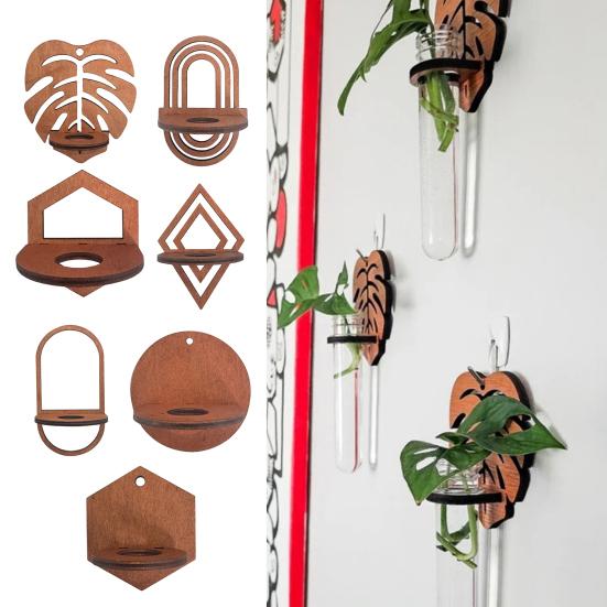 Wall Air Plant Holder Wooden Geometric Air Plant Stand Rustic Wall Mount Planter for Home Living Room Bedroom Decor