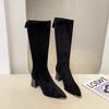 Autumn Winter Sued Women Loots Boots Fashion Pointed Toe Shoes Street Style Party Stripper Female Thick Heel High Booties