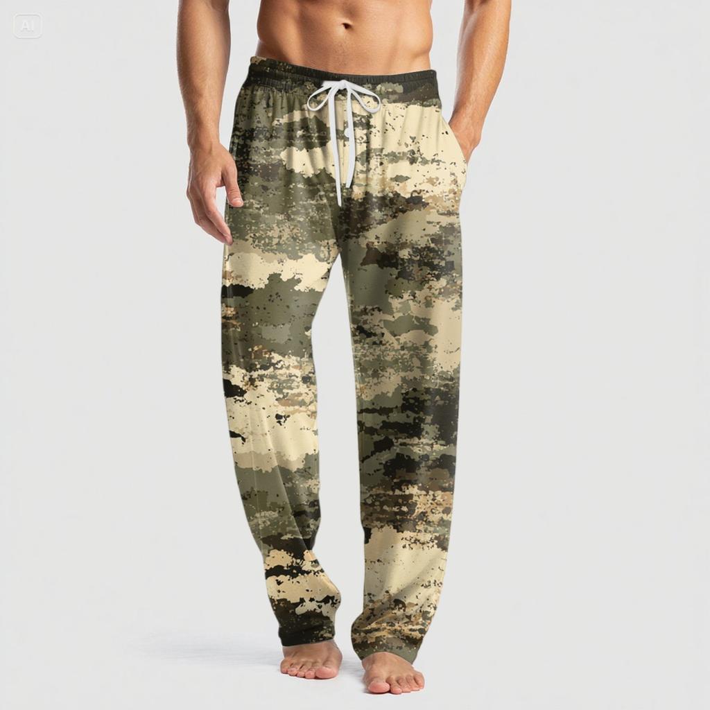 Men's Knitted Fashion Print Pocket Casual Pants Pajama Pants