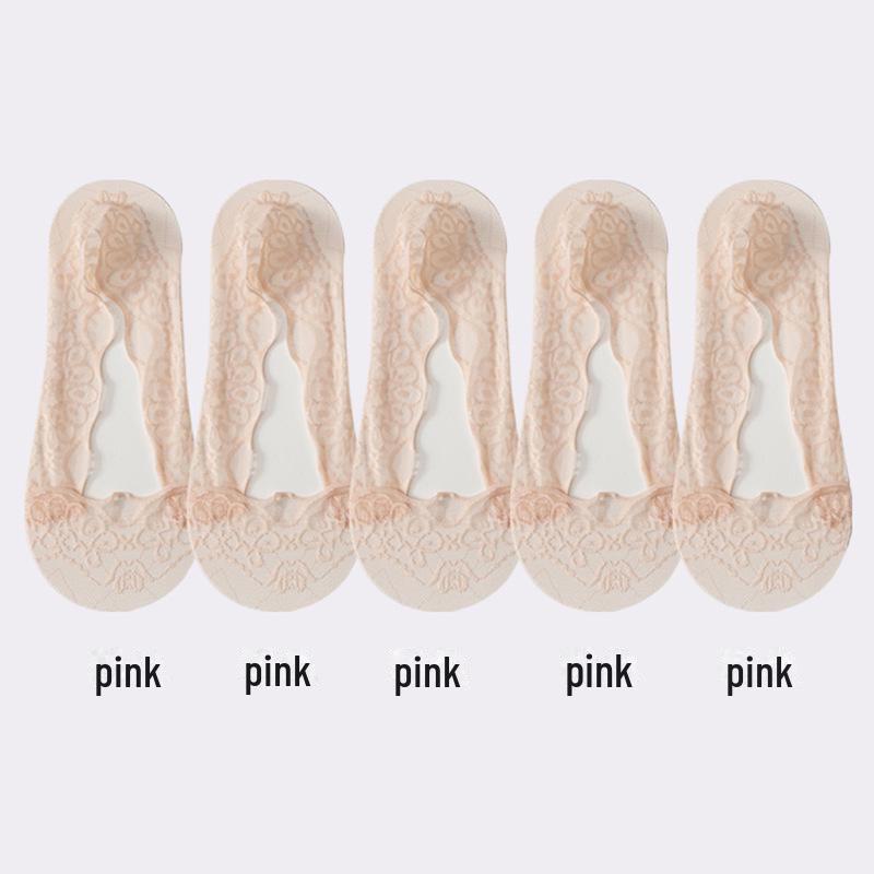 Women's Non-Slip Lace Boat Socks - Thin Summer White, Peacock Screen, Water Wave Design, Low-Top, Shallow Mouth, Ice Silk, Invisible Style.