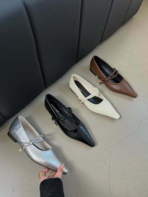 Mode Mode Femmes Mocassins Bout Pointu Automne Printemps Chaussures de Ville Talon Bas Plat Noir Beige Marron Argent Mules Décontractées Chaussures Femme