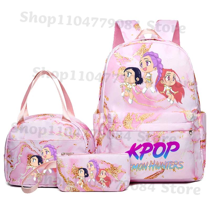 3-piece Korean Wave Devil Hunter Student Anime Fashion Backpack Pencil Case Set Gift