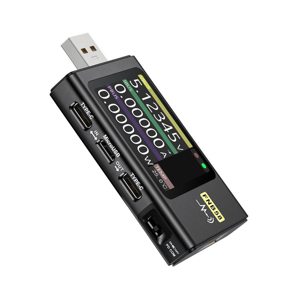 FNB58 Portable USB Voltage and Current Tester with 2" LCD Display Screen, Fast Charging Compatibility Current Voltmeter