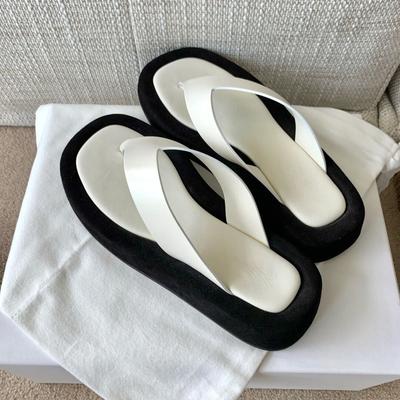 Sheepskin Version Niche Design Leather Thick-soled Flip-flops Women's Summer Wear Beach Ladies Cool Slippers Half Slippers