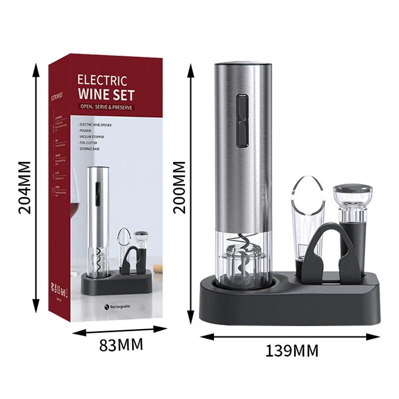 

Набор электрического штопора 4 в 1, перезаряжаемый автоматический штопор, открывалка для бутылок с фольговым ножом, аэратор, вакуумная пробка, подставка для хранения белый