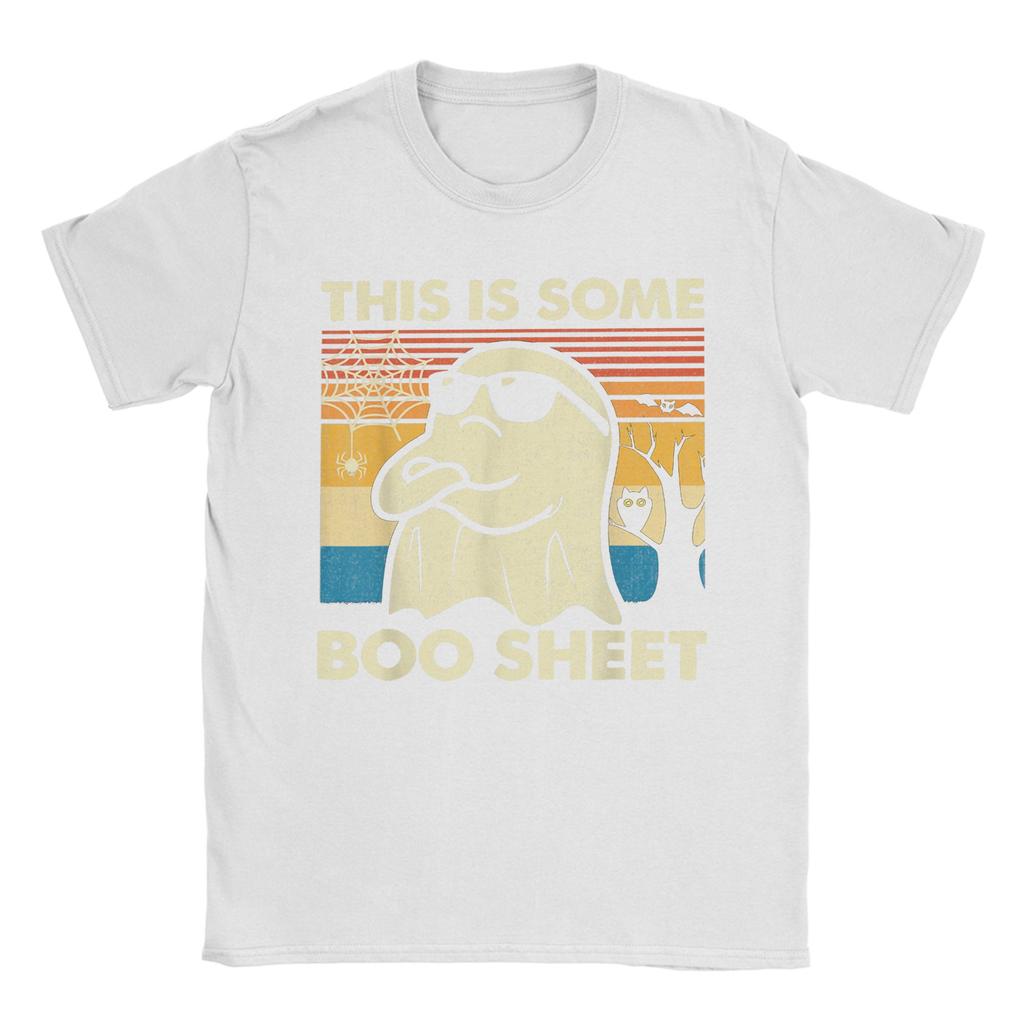Vintage This is Some Boo Sheet Ghost Retro Funny Halloween T-Shirts Men Round Neck Cotton T Shirts  Short Sleeve Tees Clothing