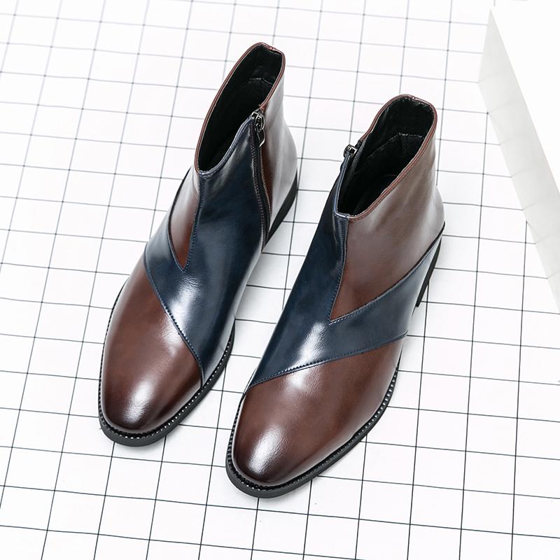 Men High Top Boots PU Splicing Low Heel Comfort Daily Classic Men Boots Sizes 38-46