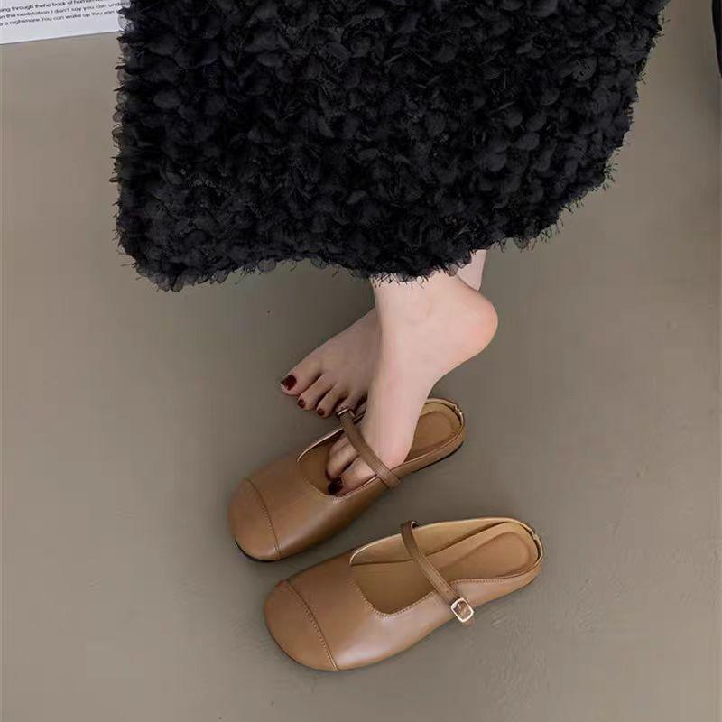 Korean Version of Gentle Fairy Soft Flat Bottom Casual One-pedal Muller Single Shoes Bag Head Half Slippers Women's Outer Wear 2025 New