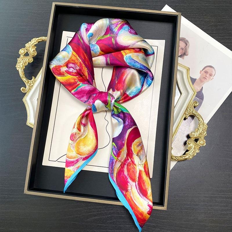 Mulberry Silk Small Square Scarf Women's Versatile Printed Silk Scarf High-end Headband Scarf French Scarf Spring and Summer New