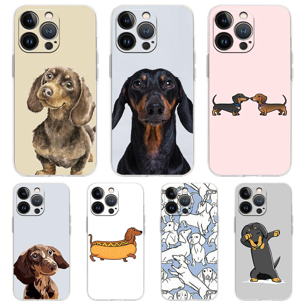 15 14 13 12 Mini 11 Pro Max XS X XR 7 8 Plus Clear Shockproof Silicone TPU Case for iPhone with Dachshund Sausage Dog Design