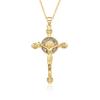 Gold Plated Jesus Crucifix Charms Jesus Cross Religious Necklace with Cubic Zirconia for Women Men Catholic Jewelry Pendant Gift