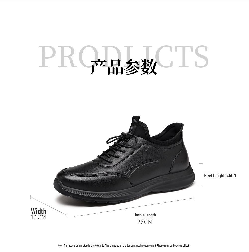 Red Dragonfly Men's Black Leather Waterproof Non-slip Lace-up Sports Shoes for Spring & Autumn - Comfortable and Stylish for Travel.