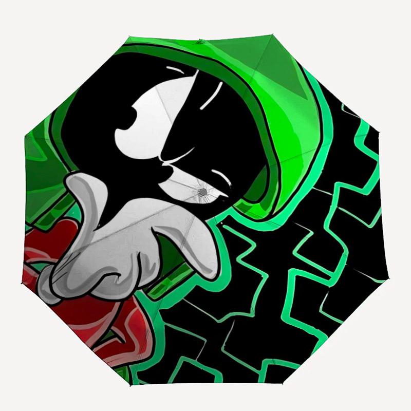 

1pc Marvin Martian Looney Tunes Automatic Umbrella 8 Rib Portable Folding Black Iron Frame for Outdoor, Beach, Travel, Beach Umbrella 183
