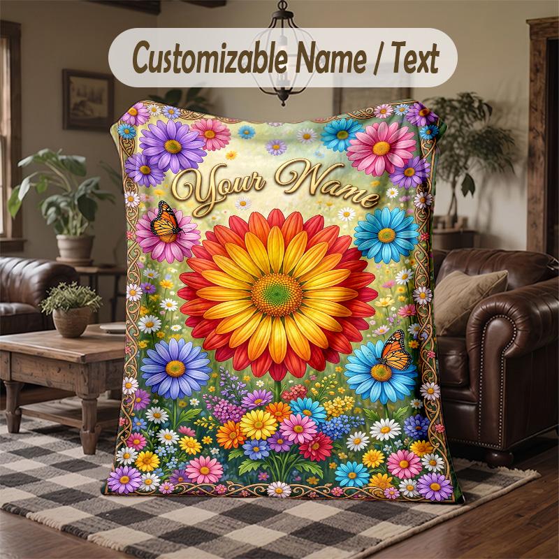 Floral Garden Art 1 Theme Throw Blanket Custom Name Text Personalized Blanket Soft Cozy Blanket for Home Sofa Bed