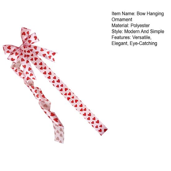 Valentine's Day Decoration Love Heart Bow Hanging Ornament Red Polyester Ribbon for Cabinet Door Wall Festive Home Decor