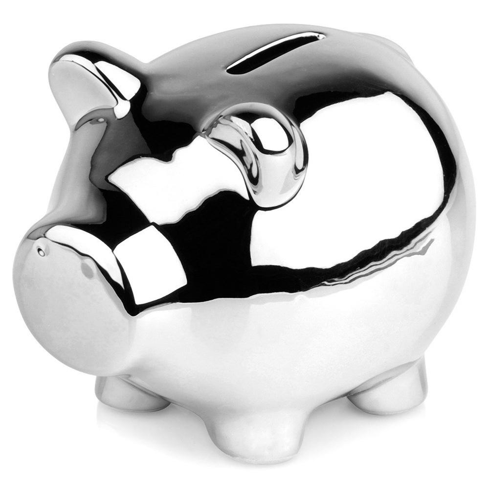 Ceramic Mirror Silver Piggy Bank 11.5 X 9 Cm