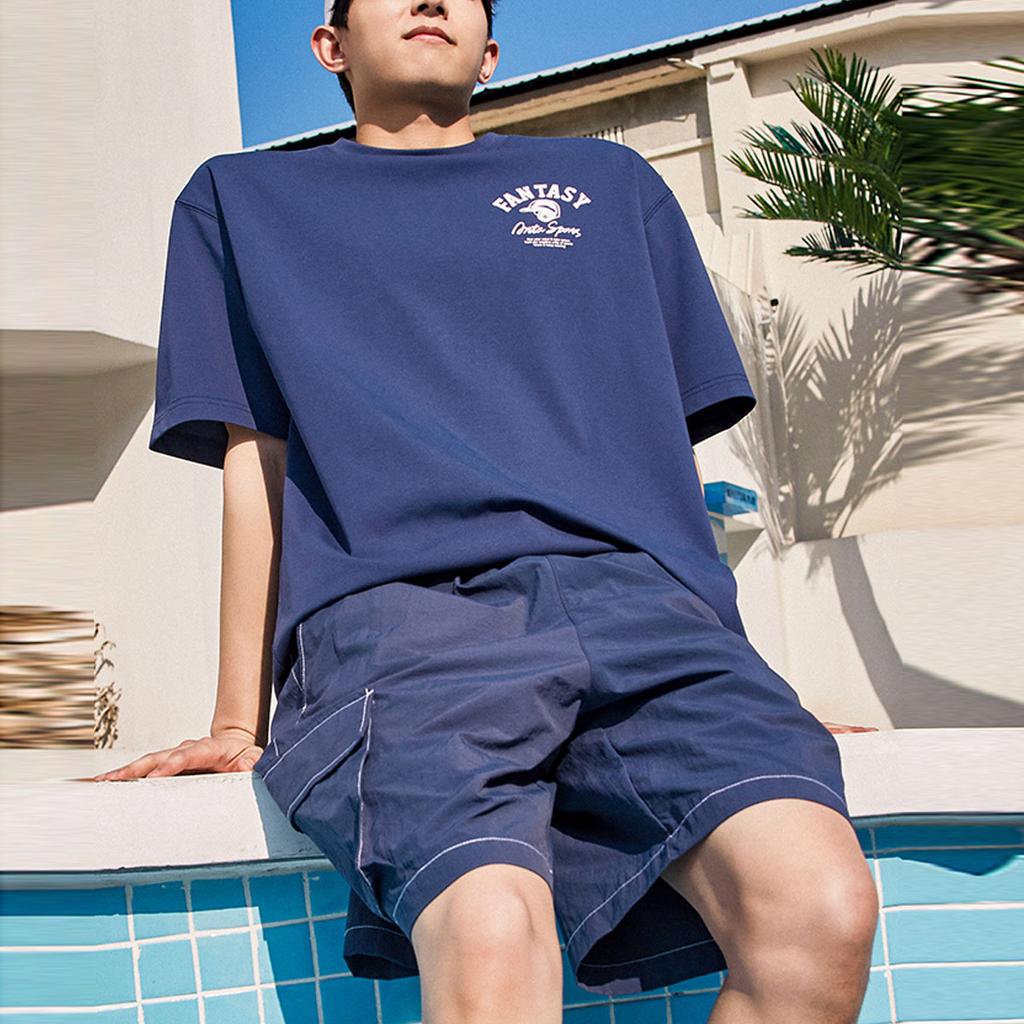 Anta Crew Neck Fitted Straight Fit Short Sleeved T Shirt Men's Dark Navy Blue 952328102-2