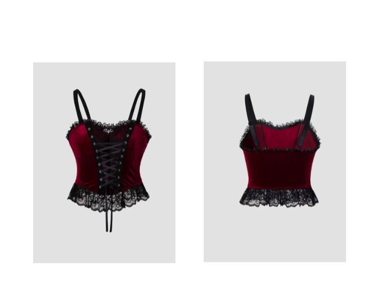 Velvet Lace-up Gothic Corset Camisole - Halloween Style