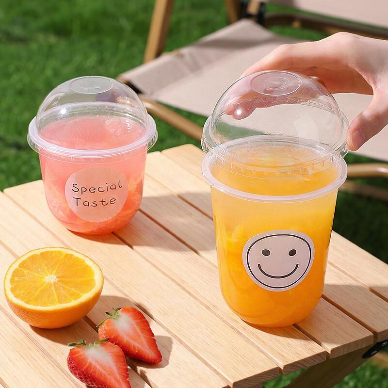 Baijie Disposable Milk Tea Cups with Lids, Straws & Stickers
