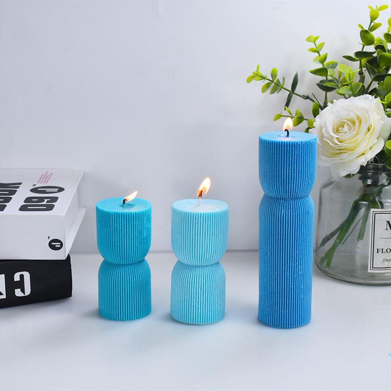 Korean Geometric Vertical Stripe Cylinder Candle Silicone Mold for Creative Cake Decoration.