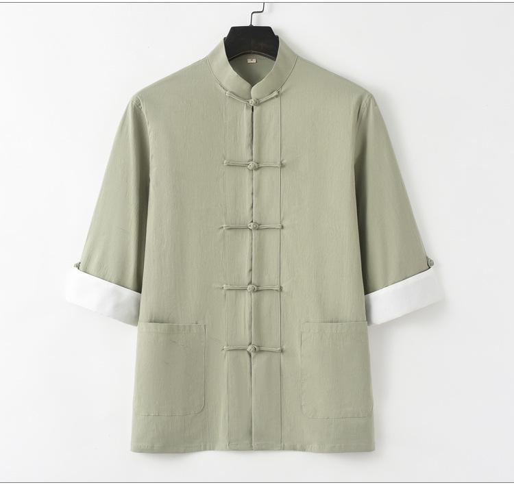 Tang Suit Men s Summer Chinese Style Cotton Linen Shirt with Retro Frog Buttons L