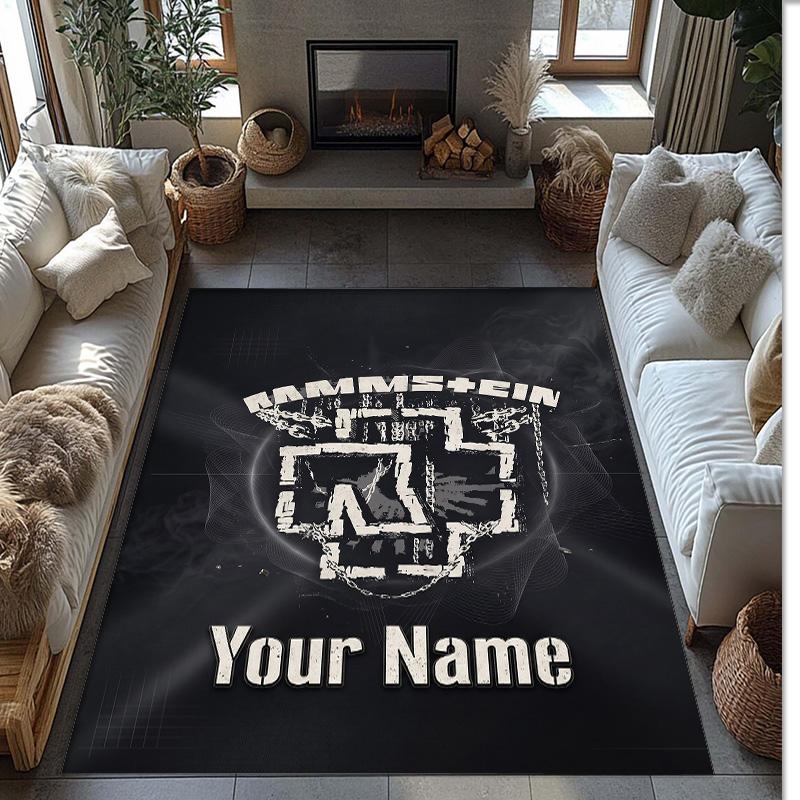 Rammstein Crystal Velvet Rug, Custom Name Text Personalized Non‑Slip Floor Mat for Home Decor Gift