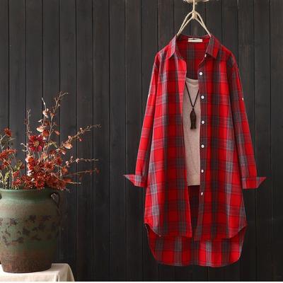 Women's Spring and Autumn Loose Long Cardigan Lightweight Large Size Plaid Shirt Sun Shirt