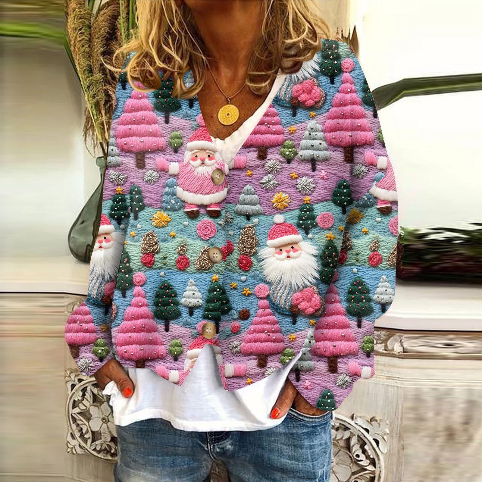 

Женская куртка, модная, повседневная, с рождественским принтом, с длинным рукавом, пальто XXL горячий розовый