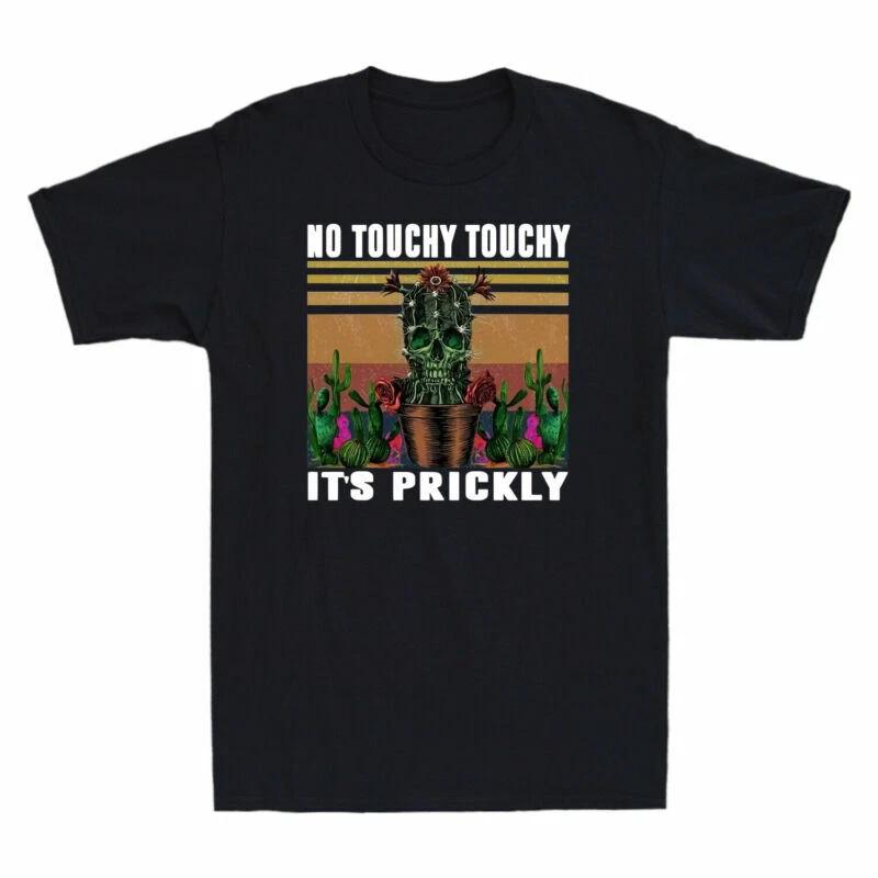 No Touchy Touchy Its Prickly Cactus Skull Vintage Men s T-Shirt Cotton Black Tee XL