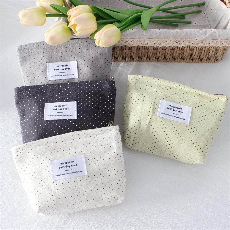 Korean ins polka dot love lipstick bag, high-value girl, hand-held makeup bag, large-capacity liner storage bag