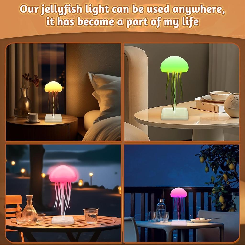 LED Jellyfish Lamp RGB Gradient Jelly Fish Light with Dancing Legs and Touch Sensor Rechargeable Cute Desk Lamp for Bedrooms, (Hanging + Base)