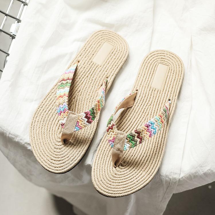 

Женские летние шлепанцы на плоской подошве из соломы для отдыха на открытом воздухе - 2022 Seaside Imitation Woven Design 37 бежевый